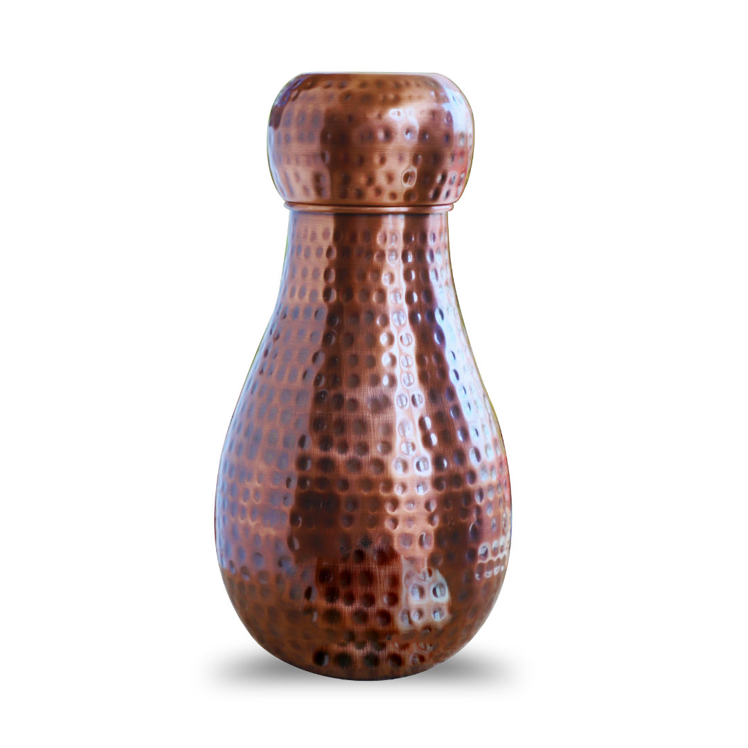 Pure copper hammered design bedroom water bottle with glass dark hammered - 1600 ML